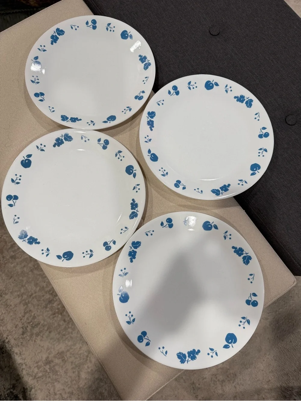 Corelle Eve White Dinner Plates with Blue Floral & Fruit Border - Set of 4